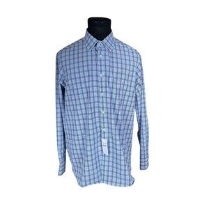 Haggar Men's Blue Plaid Classic Fit Long Sleeve Button Front Shirt 16 16.5